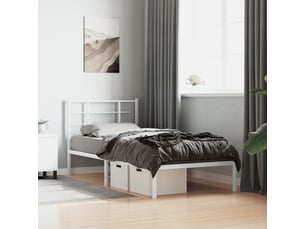 Lit adulte, lit simple, cadre de lit métal sans matelas avec tête de lit blanc 90x200cm cf9429