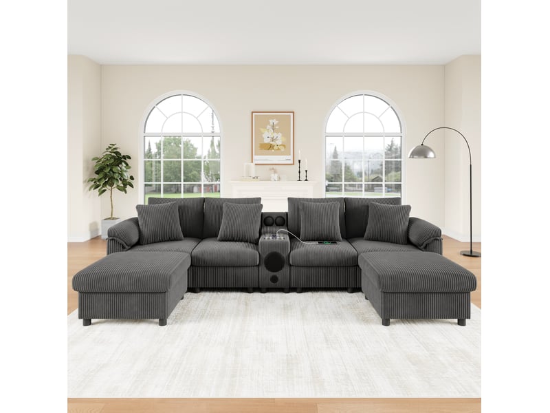 Canapé modulable d'angle u et l avec rangement, bluetooth et console gris homvra - Conforama B