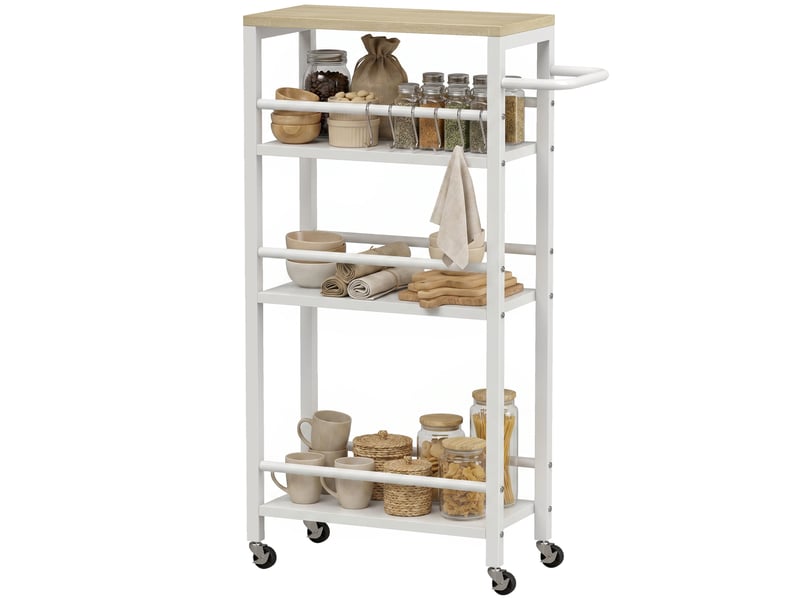  Desserte de cuisine à roulettes 4 niveaux coloris chêne et blanc 50 x 20 x 81 cm  - Conforama B