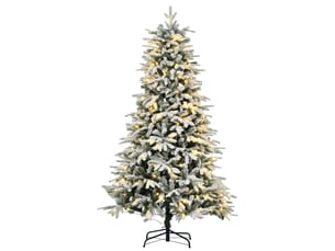 Sapin de noël artificiel, avec neige artificielle et lumières led, 180 cm, vert et blanc
