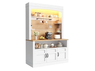 Buffet de cuisine haut, lot de 2 avec 6 portes, étagères réglables et éclairage multicolore pour cuisine, blanc