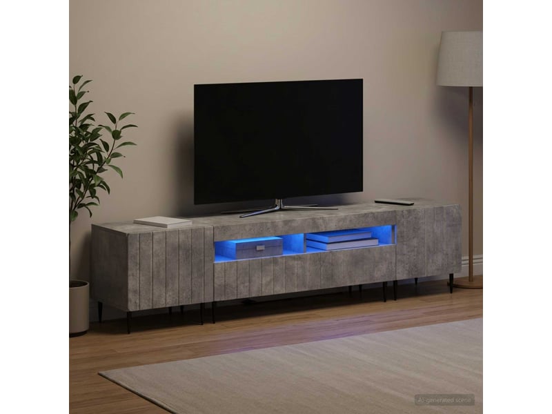 Meuble tv - banc tv - meuble de rangement led 5 pièces gris béton bois d'ingénierie  - Conforama C