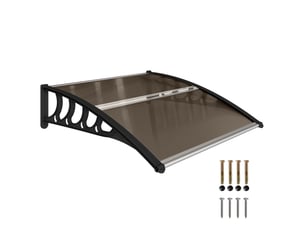 Auvent extérieur 103 x 96,5 x 27 cm pour portes et fenêtres, protection solaire et pluie, polycarbonate translucide et aluminium