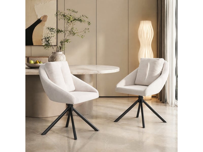  Chaise de salle à manger lot de 2 pivotante rotation 360 degrés ergonomique avec structure métallique en velours beige  - Conforama C