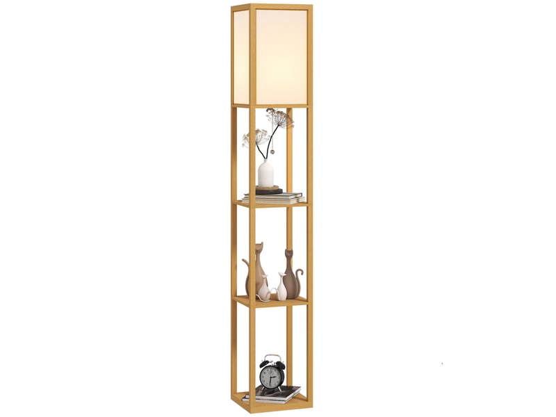  Lampadaire avec compartiments de rangement, ampoule e27, pour salon, chambre, bureau, naturel  - Conforama A