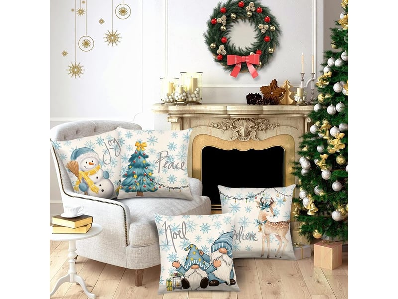  Lot de 4 housses de coussin de noël, housses de coussin de noël 45 x 45 cm, housses de coussin décoratives, housses de coussin de canapé, bleu  - Conforama B