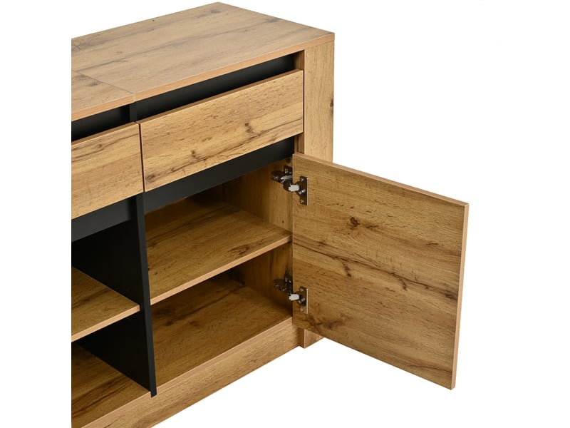 Buffet compacts 140x35x70cm, meuble bas avec 3 tiroirs et 3 portes, idéal salon ou couloir bois clair - Conforama R