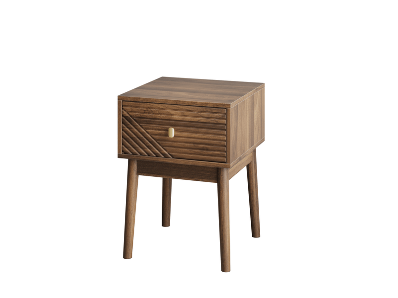 Table de chevet mid-century moderne, noyer, poignées métal, 2 tiroirs, lot de 2, 40 cm - Conforama D