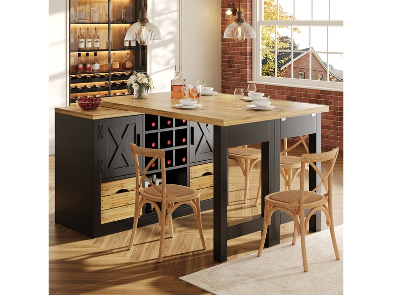  Îlot de cuisine extensible pivotante avec porte-bouteilles amovible 120-197x40x72 cm noire  - Conforama W