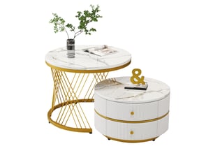 Table basse rond(e) coloris blanc <strong>MAISENTIEL</strong> <strong></strong> - 60 cmx50 cm