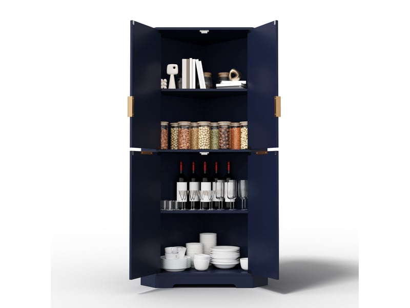  Buffet d’angle 60x60x172 cm, 4 portes bleu avec tablettes réglables, style moderne  - Conforama A