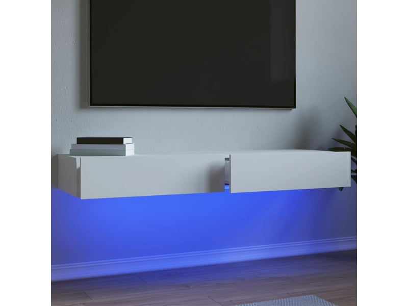  Meubles tv - banc tv - meuble de rangement avec éclairage led 2 pcs blanc 60x35x15,5 cm  - Conforama B