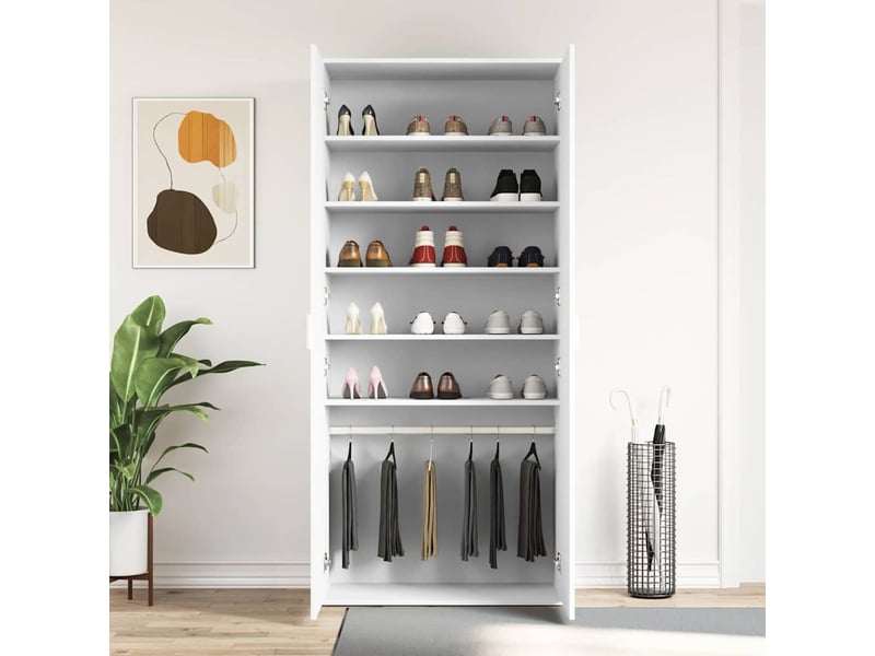Meuble à chaussure, cabinet à chaussures 80x39x178 cm bois d'ingénierie blanc - Conforama D
