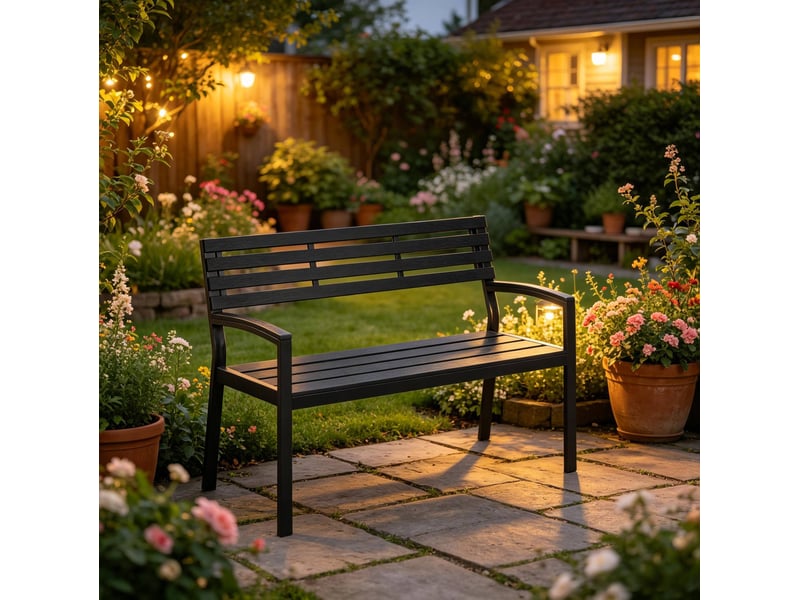  Banc de jardin 115x55x85 cm avec dossier et accoudoirs métal noir  - Conforama C
