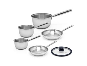 Lot de 3 casseroles 1820 cm et 2 poêles en inox 2024 cm avec couvercle fackelmann rhona