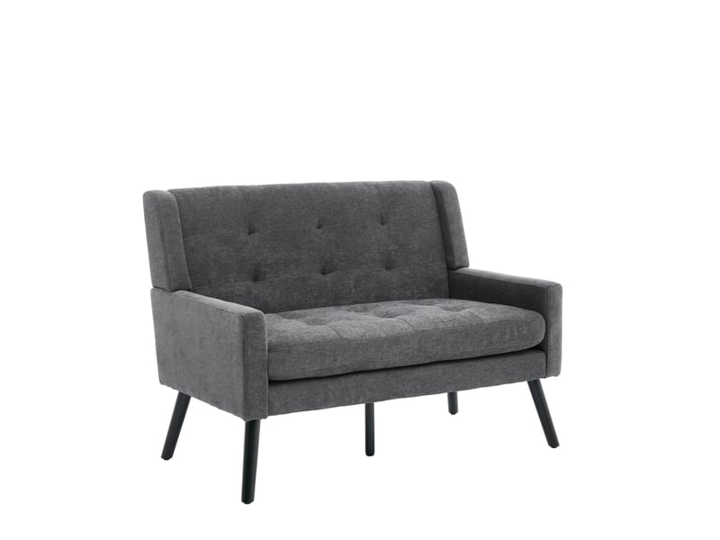 Banquette 2 places premium en lin avec pieds en bois massif et coussinets en mousse haute densité - chaise d'accent pour salon, chambre et bureau - Conforama D