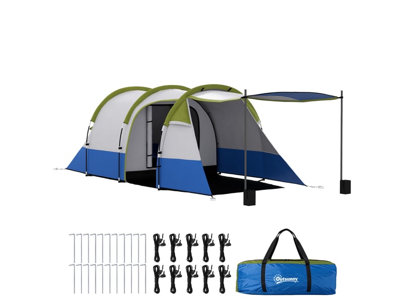  Tente de camping pour 2 personnes, crochet pour lanterne, trois entrées, imperméable, verte  - Conforama A