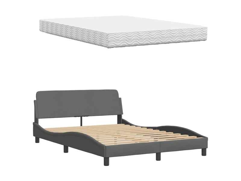 Lit avec matelas gris foncé 120x200 cm tissu - Conforama E
