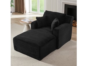 Méridienne convertible chaise longue avec assise rembourrée et usage polyvalent en velours côtelé noir