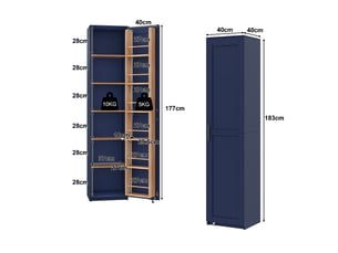 Armoire de cuisine haute, meuble de rangement bleu 40x40x183cm. Sans matelas inclus.