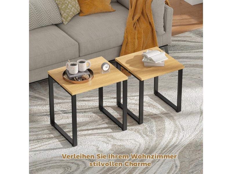  Tables basses gigognes 2 pièces en bois et métal pour salon 60×50×60 et 50×50×54 cm bois naturel  - Conforama C