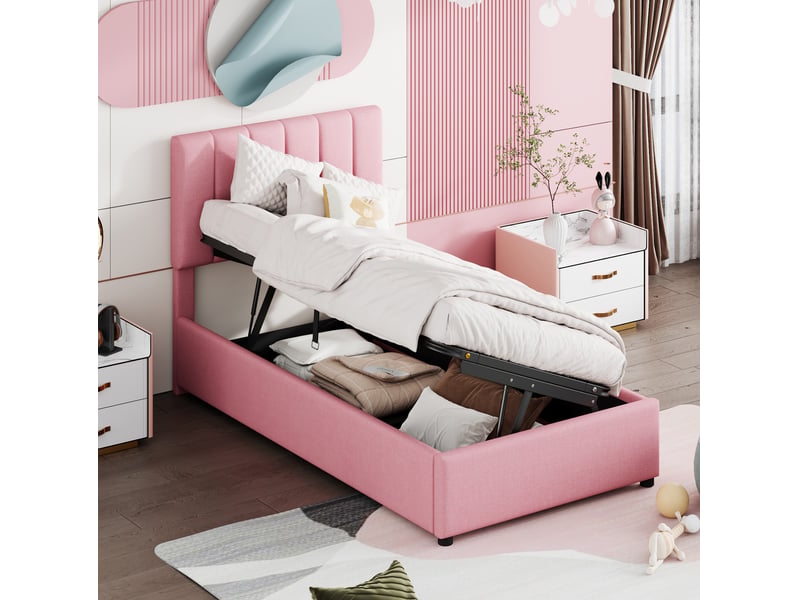  Modenvie lit enfant coffre 90x200 cm - avec rangement hydraulique, sans matelas - rose  - Conforama B