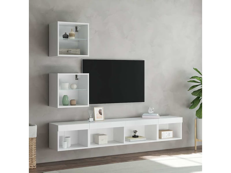  Unités murales tv avec led 5 pcs blanc bois d'ingénierie shl65201  - Conforama D