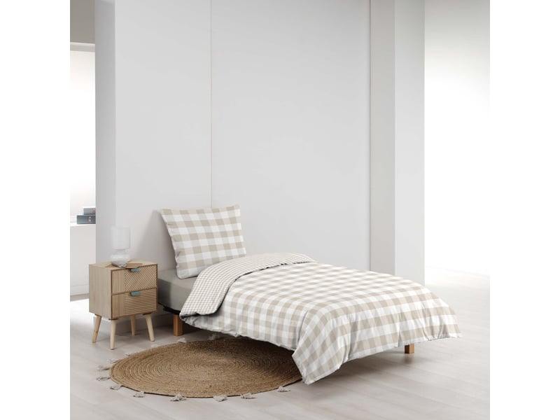  Parure de lit 2 pièces 100 % coton imprimé à carreaux housse + taie 140x200 cm  - Conforama B
