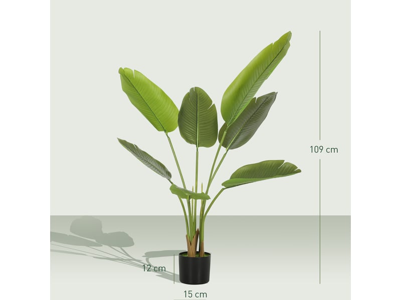  Plante artificielle décorative de 109 cm, oiseau de paradis artificiel avec pot et feuilles pour intérieur - verte  - Conforama E