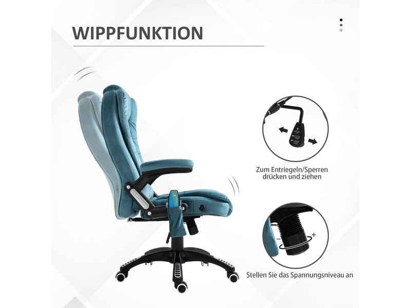 Fauteuil de bureau gaming,68x72x110-120 cm,avec massage chauffant,polyester,bleu - Conforama D