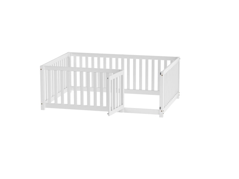  Lit au sol pour enfants en bois massif 140x200cm avec clôture et porte,blanc lit enfant blanc - Conforama D