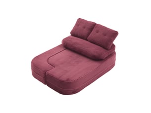 Fauteuil convertible 2 places avec accoudoirs amovibles, porte-gobelets et poches en velours côtelé rouge vin