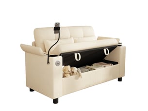Canapé droit fixe HOMVRA  2 places Velours côtelé beige avec coffre de rangement