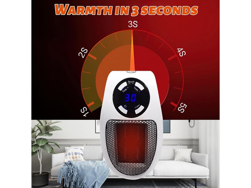 Mini chauffage soufflant 500w - portable, économie d'énergie, télécommande incluse, idéal bureau et maison, noir - Conforama E