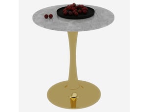 Table à manger ronde 70 cm en marbre artificiel, pied doré, 2 à 4 personnes