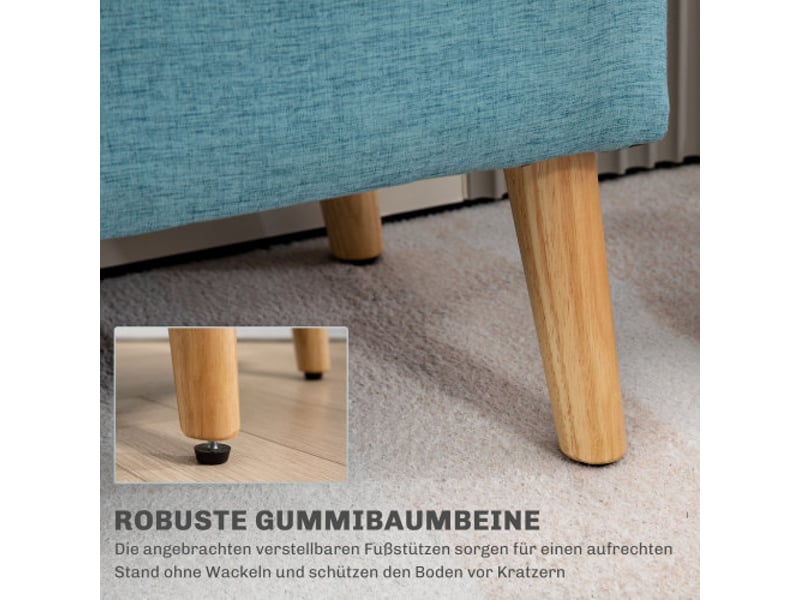  Banc coffre bleu 110x39x45 cm, rembourré, aspect lin, bois d’hévéa, salon et chambre  - Conforama E
