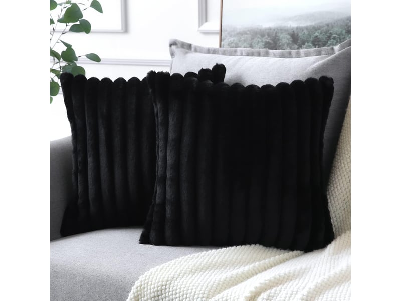  Taie d'oreiller en velours,50 x 50 cm,housse simple face,velours,noir,deux  - Conforama B