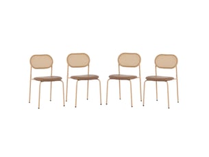 Chaise de salle à manger lot de 4 - design moderne avec dossier en rotin, pieds métal - marron