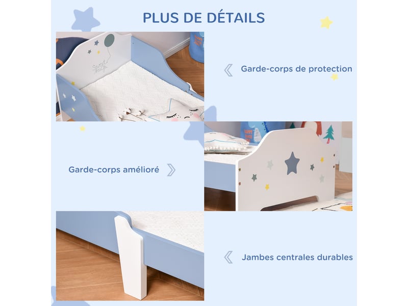  Lit pour enfants de 3 à 6 ans design étoiles sommier à lattes inclus chambre moderne 143 x 74 x 59 cm blanc bleu  - Conforama A