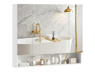 Armoire murale salle de bain avec miroir, armoire de toilette 3 portes miroir, étagères réglables, 90x15x75cm, blanc