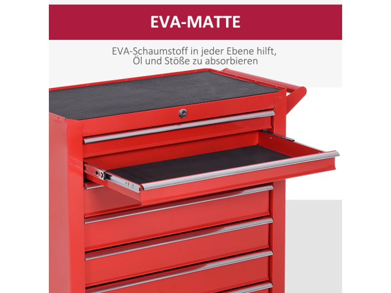  Servante d’atelier mobile en acier rouge, 7 tiroirs verrouillables, roulettes avec freins, charge max. 150 kg  - Conforama C