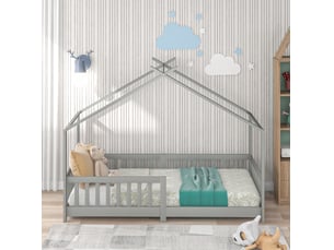 Lit cabane 90x200 cm <strong>MAISENTIEL</strong> <strong></strong> coloris gris