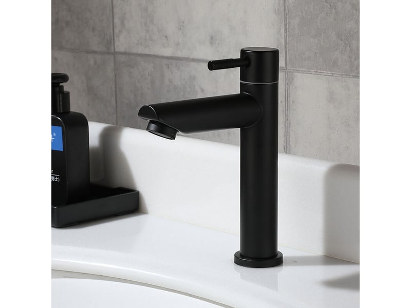  Mitigeur de lavabo mitigeur de salle de bain avec bec robinet de colonne d'eau froide, hauteur totale: 18 cm, noir-robinet lavabo vasque  - Conforama D
