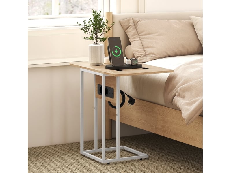  Table d'appoint pliante extensible 39x29x57 cm en panneau de particules et métal avec station de charge blanche chicfurn  - Conforama C