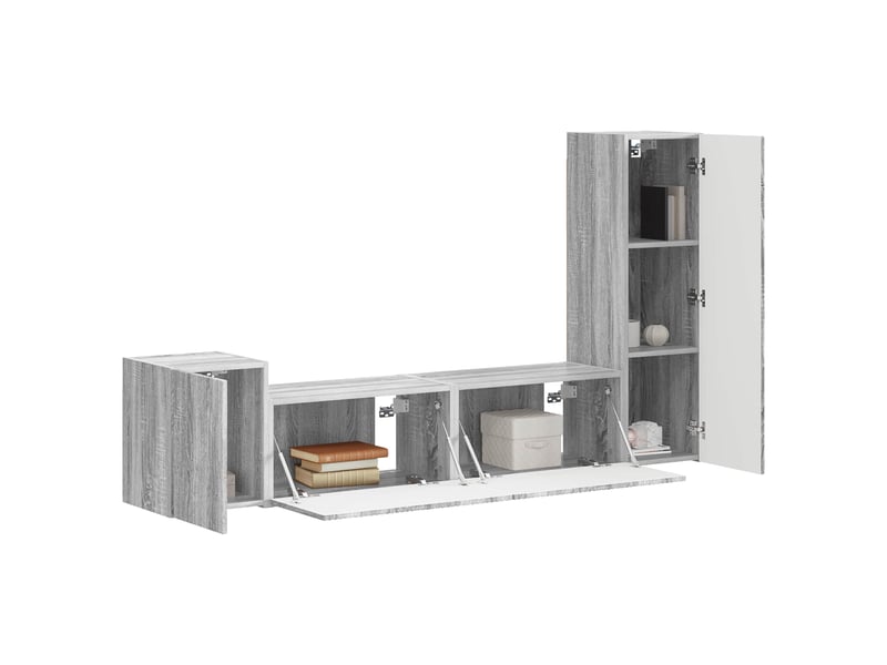  Ensemble meuble tv - banc tv - meuble de rangement 4 pcs gris sonoma bois d'ingénierie  - Conforama C