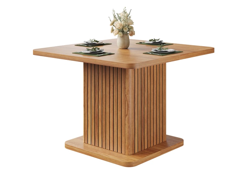 Table à manger carrée 80x80x76 cm avec rangement intégré en mdf couleur bois foncé, design naturel, design moderne - Conforama A