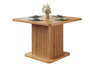 Table à manger carrée 80x80x76 cm avec rangement intégré en mdf couleur bois foncé, design naturel, design moderne