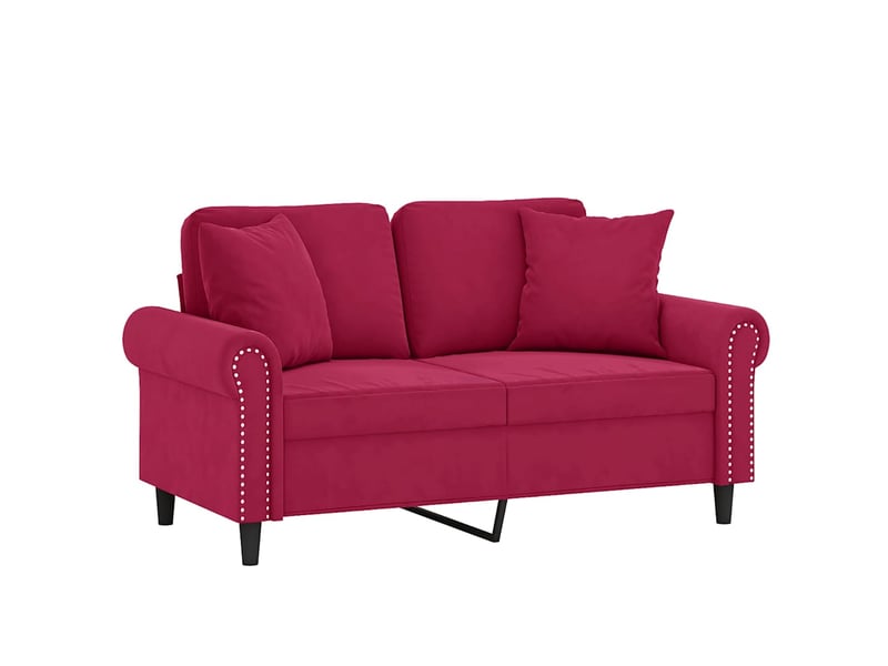  Canapé droit, sofa, canapé 2 places avec oreillers bordeaux 120 cm velours cf19923  - Conforama A