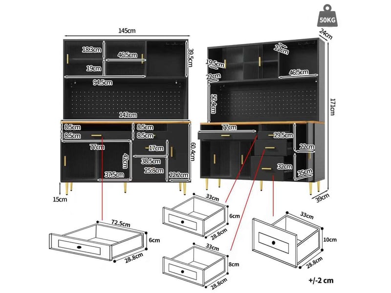 Buffet haut modenvie avec led et portes coulissantes en verre 145 x 39 x 171 cm noir - Conforama C