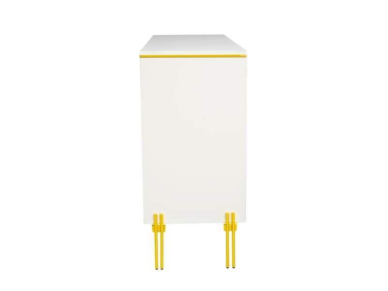  Buffet de rangement à 6 tiroirs façades brillantes - lpospi - pieds dorés, panneau de particules blanc 120 × 40 × 85,5 cm  - Conforama E